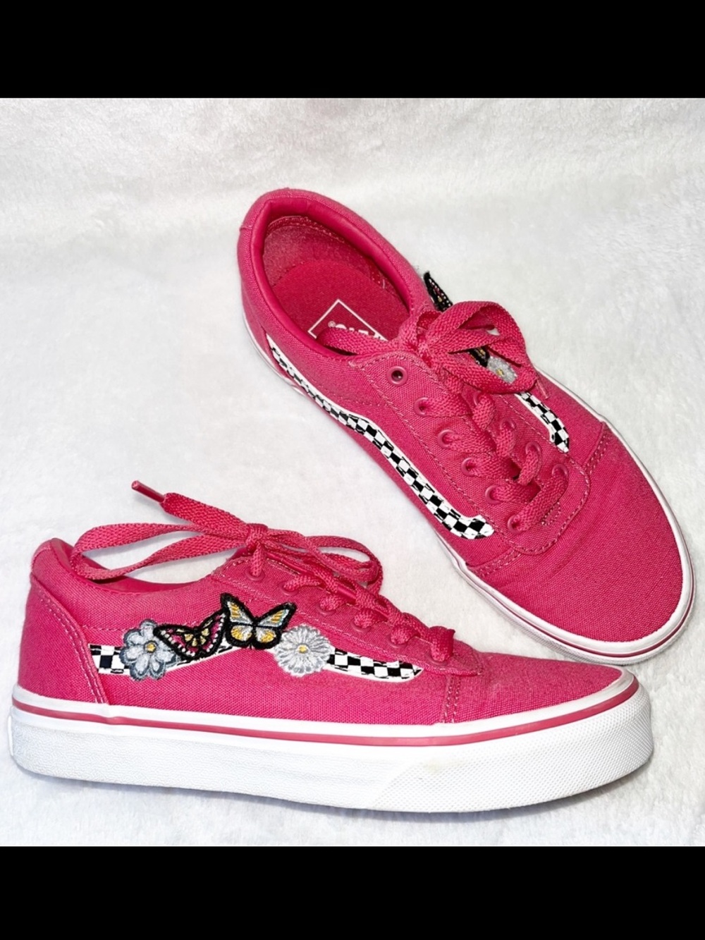 Vans Girls Sz 3 Pink Old School Skool Ward Butterflies Skate Shoes Sneakers Kids